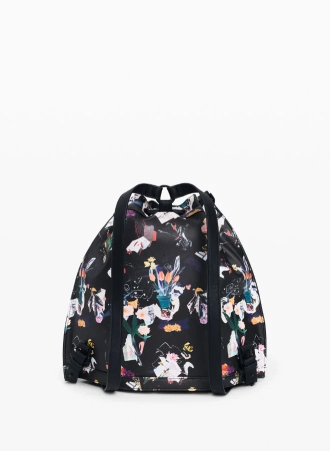 DESIGUAL Black Medium braided backpack with flowers for Women | Best Price UAE